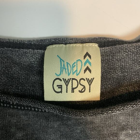 Jaded Gypsy Dress Womens S/M Mini Ripped Off The Shoulder Mineral Wash Boho Gray - Picture 5 of 8